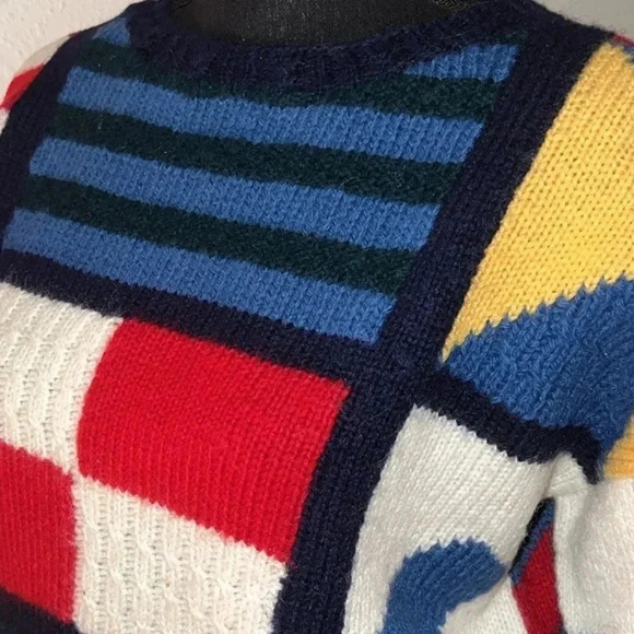 Quissett Cove Vintage Unisex Patchwork 100% Wool Sweater Jumper Size Medium - Picture 10 of 14